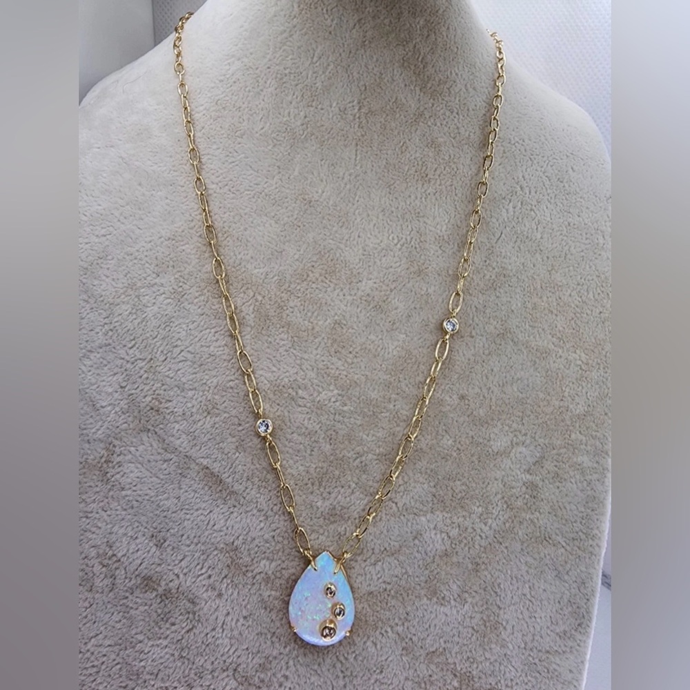 Anthropologie TAI Gold Necklace with Opal Teardrop Pendant NWT